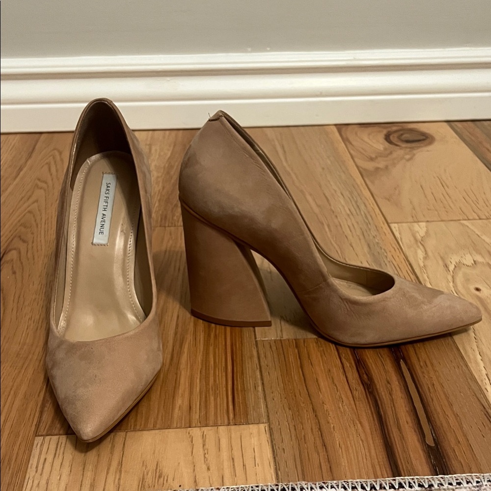 Suede Beige Block Heels